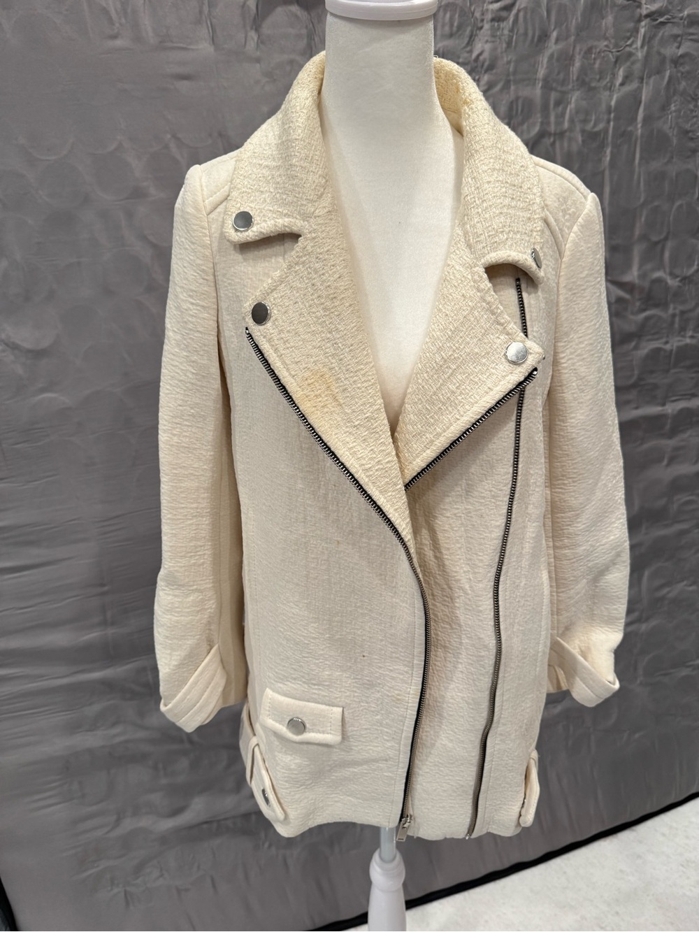 Zara Cream Textured Biker Blazer